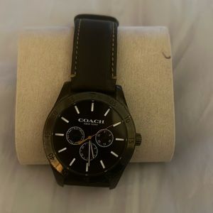 Coach chronograph mens black leather watch needs new battery & new watchband